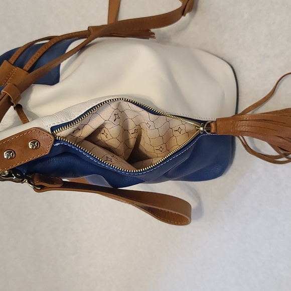 PIKOLINOS Blue and White Genuine Leather Shoulder Bucket Bag - Picture 5 of 16